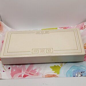 Art Deco Box Pressed Cardboard Cream & Gold Geo Pattern Starburst 12" Vtg USA